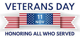 "Veteran's Day" text in blue above a US flag-colored banner